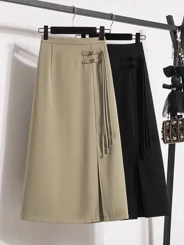 Women's Chinese Split Skirt Summer New High-waisted A-Skirts National Buckle Medium and Long Hip Skirt Korean Fashion Clothing
Women's Chinese Split Skirt Summer New High-waisted A-Skirts National Buckle Medium and Long Hip Skirt Korean Fashion Clothing