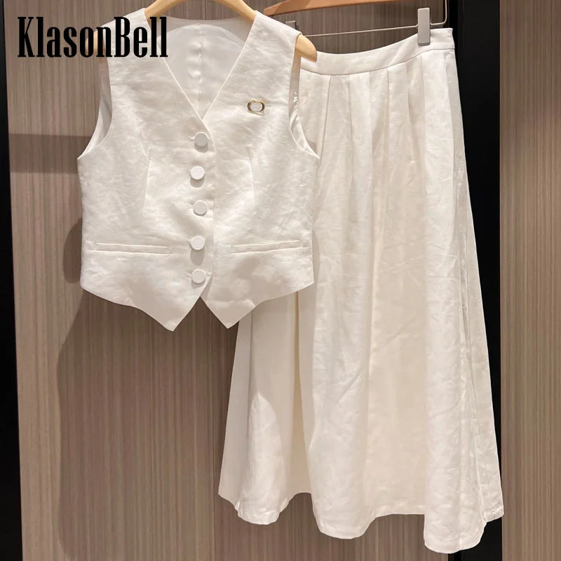 7.14 KlasonBell Women Letter Pin Decoration V-Neck Button Vest With Pleated Waist Long Skirt Holiday Casual Linen 2 Piece Set
7.14 KlasonBell Women Letter Pin Decoration V-Neck Button Vest With Pleated Waist Long Skirt Holiday Casual Linen 2 Piece Set