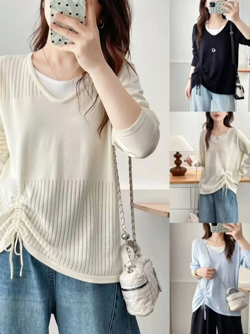 Trendy Korean Style Knitted Sweater with Drawstring V-Neck plus Size Casual Breathable Long Sleeve Top for plus Size Women
Trendy Korean Style Knitted Sweater with Drawstring V-Neck plus Size Casual Breathable Long Sleeve Top for plus Size Women