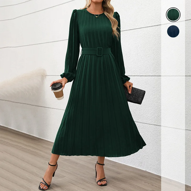 2025 New Autumn Women's Fashion Temperament Party Elegant Retro Long-sleeved Solid Color Pleated Dress Lady in The Workplace 
2025 New Autumn Women's Fashion Temperament Party Elegant Retro Long-sleeved Solid Color Pleated Dress Lady in The Workplace