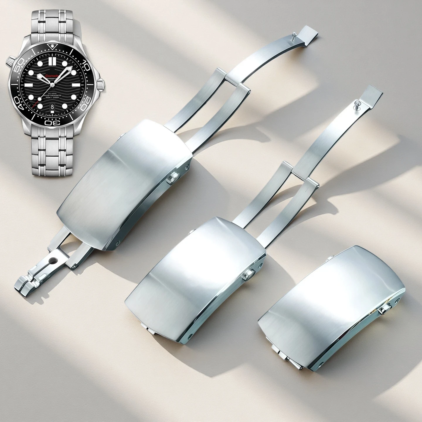 316L Stainless Steel Watch Buckle For Omega Seamaster 300 strap metal Clasp push-type fine-tuning Double Press folding buckle
316L Stainless Steel Watch Buckle For Omega Seamaster 300 strap metal Clasp push-type fine-tuning Double Press folding buckle