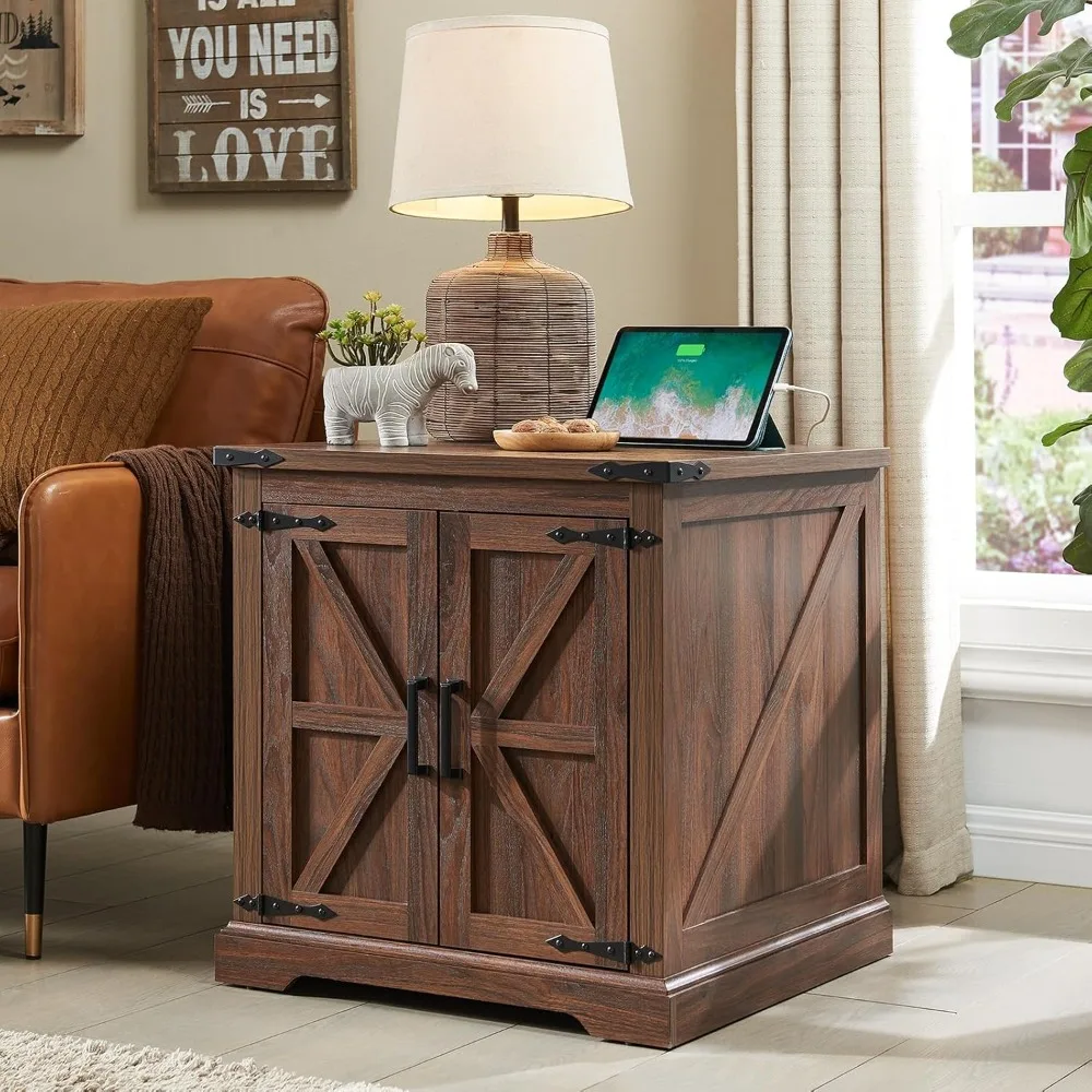 Farmhouse End Table with Charging Station,24" Large Sofa Side Table with Barn Door, Rustic Wood Square Nightstand
Farmhouse End Table with Charging Station,24" Large Sofa Side Table with Barn Door, Rustic Wood Square Nightstand