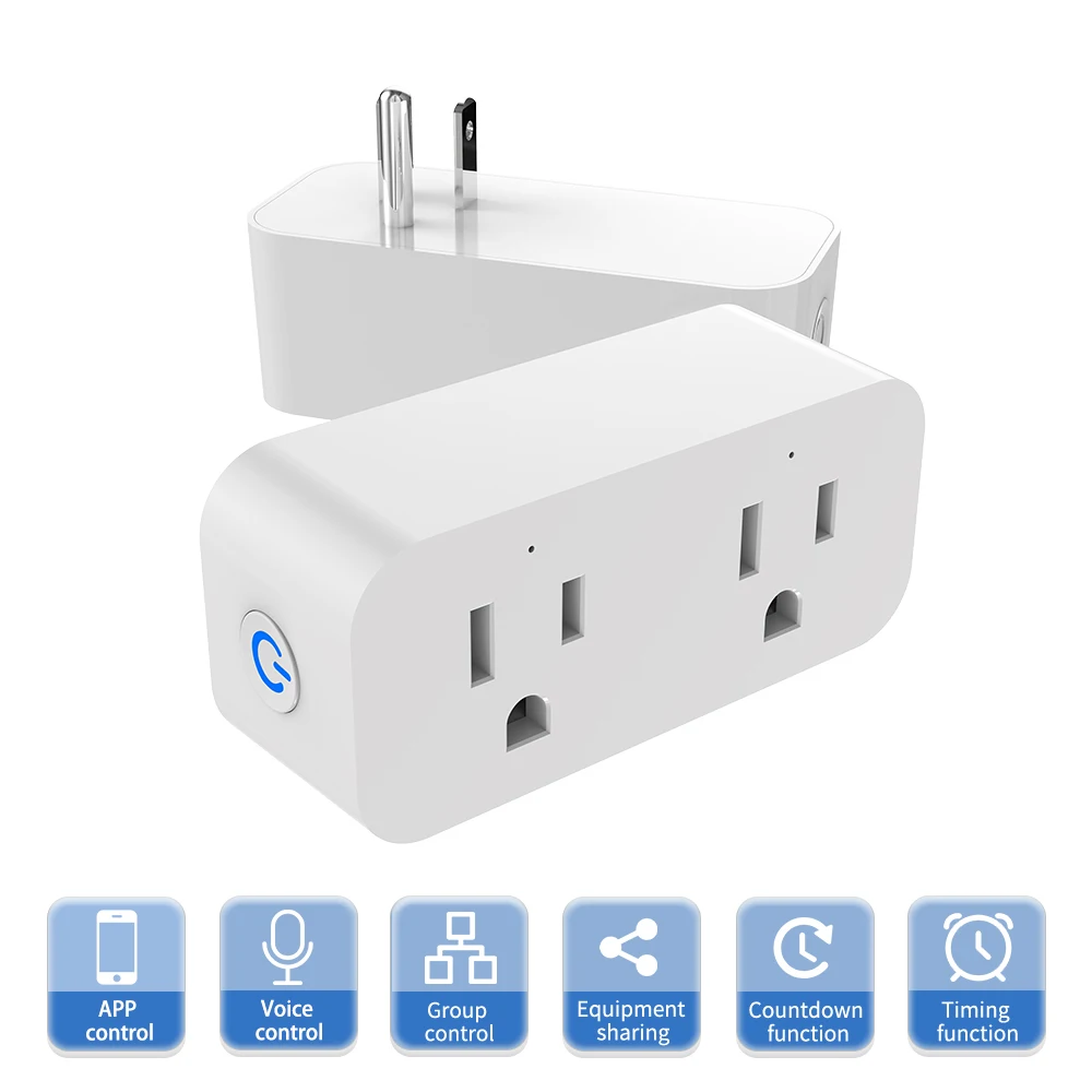 Tuya Smart Dual Plug US, Wi-Fi Outlet with App Remote Control, Voice Control with Alexa & Google Home, Timer & Device Sharing