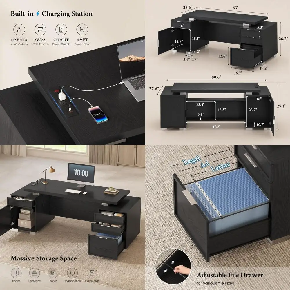 80.6" Executive Desk with Power Outlet and ile Der, ern Home Oice Desk with 3 Large Cabiand Privacy Panel, Businurniture or Home
80.6" Executive Desk with Power Outlet and ile Der, ern Home Oice Desk with 3 Large Cabiand Privacy Panel, Businurniture or Home