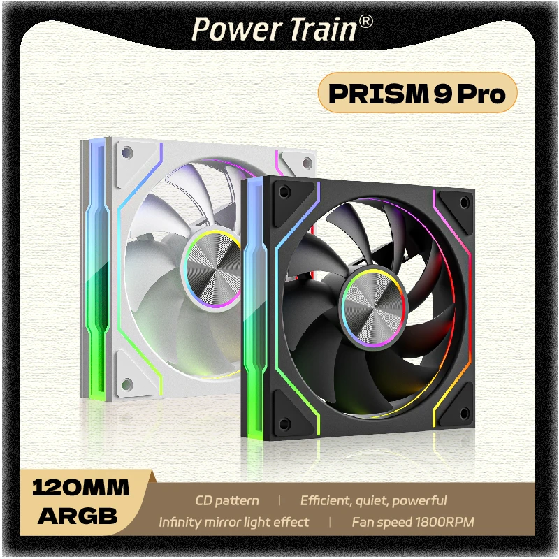 Power Trian PRISM 9 Pro 120mm ARGB PC Fan Quiet Cooling 12V Large Air Volume Computer Chassis Fan 4PIN 3PIN 61.5CFM/800-1800RPM
Power Trian PRISM 9 Pro 120mm ARGB PC Fan Quiet Cooling 12V Large Air Volume Computer Chassis Fan 4PIN 3PIN 61.5CFM/800-1800RPM