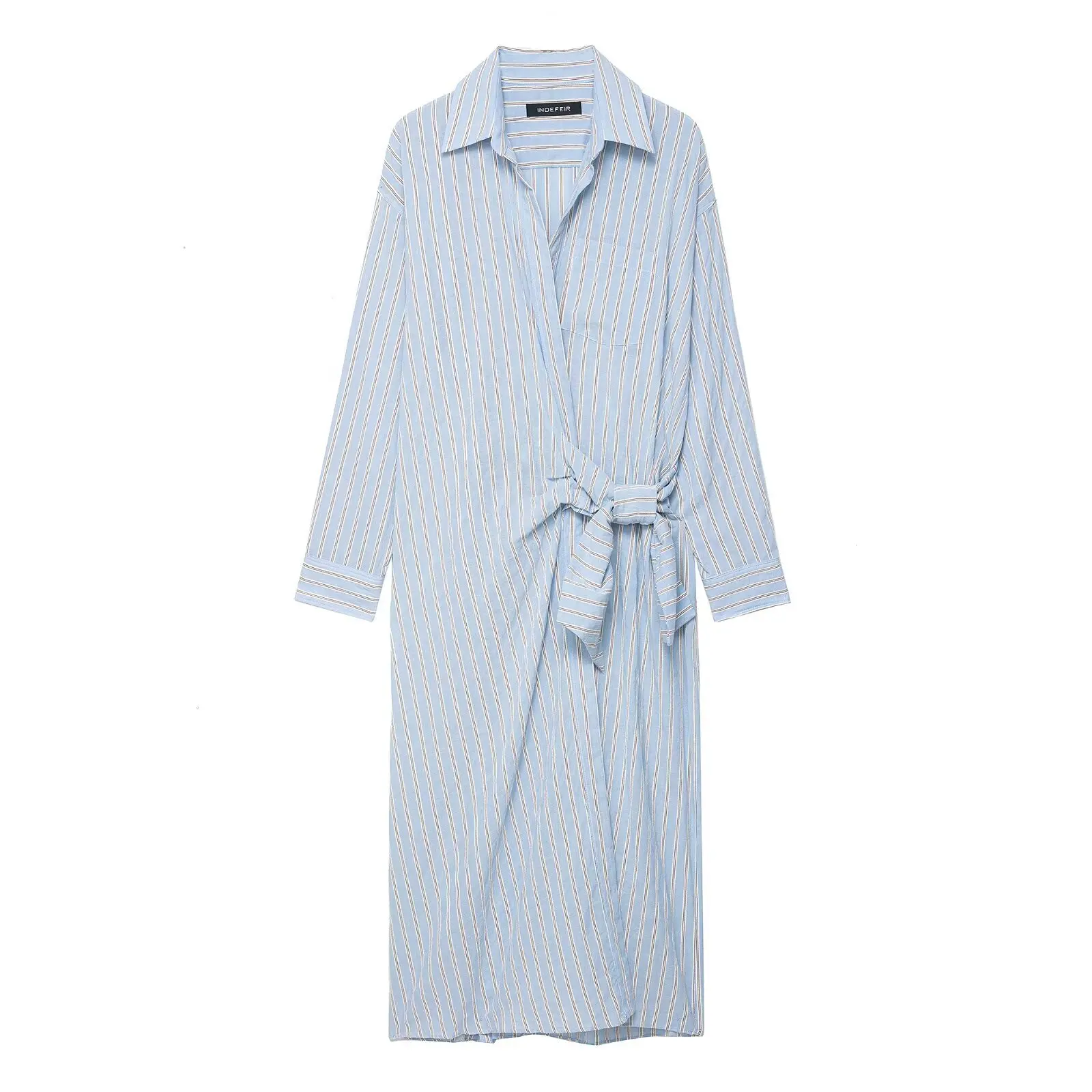 Women's Striped Wrap Long Dress Blue Long Sleeves Shirt Midi Casual Elegant One-Piece Fashion 2025
Women's Striped Wrap Long Dress Blue Long Sleeves Shirt Midi Casual Elegant One-Piece Fashion 2025