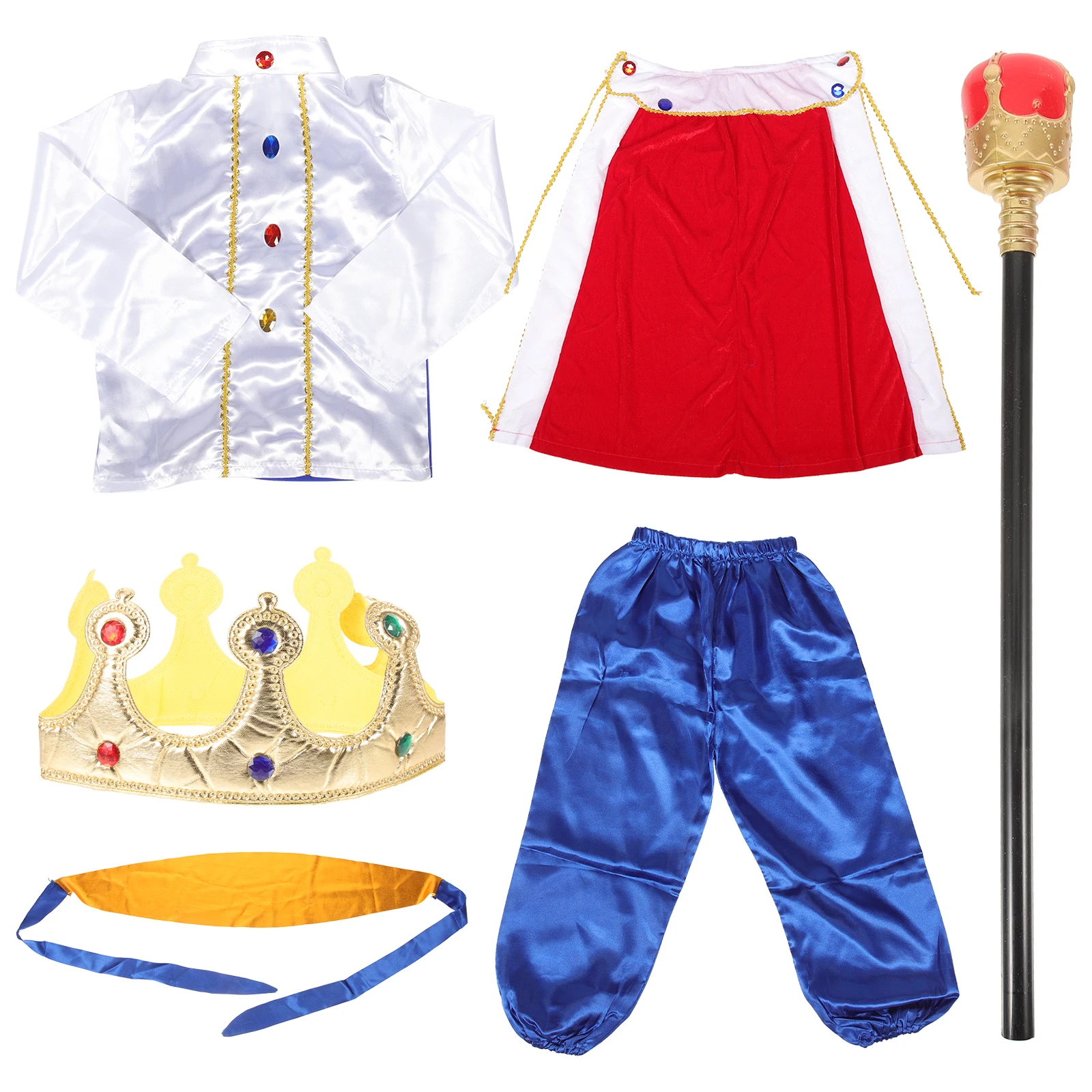 1 set Children King Role Play Costume Set White Crown Cloak Wand Socks 120cm Halloween Cosplay Prince Clothes Dress
1 set Children King Role Play Costume Set White Crown Cloak Wand Socks 120cm Halloween Cosplay Prince Clothes Dress