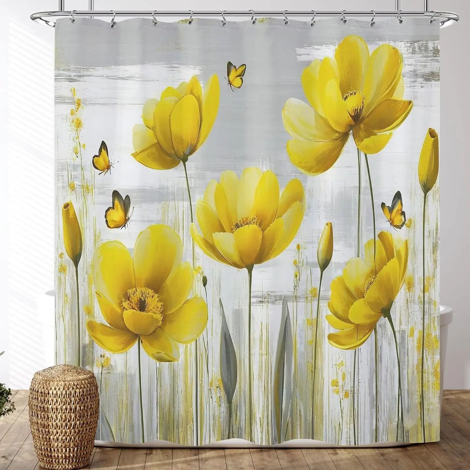Vintage Grey Yellow Floral Shower Curtain,Retro Tulip Flower Shower Curtains for Bathroom Spring Butterfly Abstract Bath Curtain
Vintage Grey Yellow Floral Shower Curtain,Retro Tulip Flower Shower Curtains for Bathroom Spring Butterfly Abstract Bath Curtain