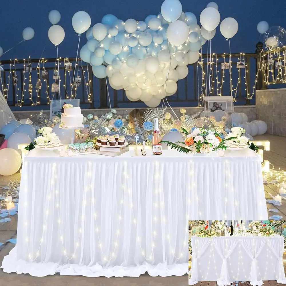9Ft White Tulle Table Skirt With Led Light For Wedding Birthday Party Baby Shower, White Ruffle Tutu Table Cloth For Rec Round
9Ft White Tulle Table Skirt With Led Light For Wedding Birthday Party Baby Shower, White Ruffle Tutu Table Cloth For Rec Round