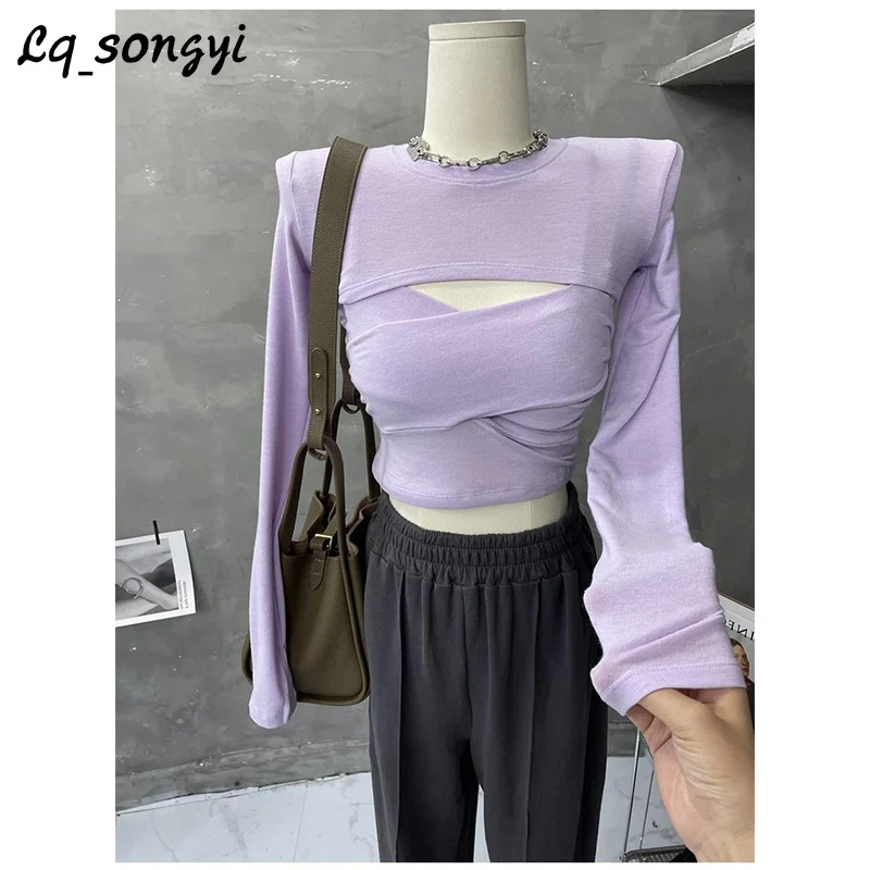 Soft Texture~Ins Korean Cross T Shirts with Shawl Long Sleeve T-shirt Thin Two Pcs Set Lq_songyi Spring O Neck Sexy Short Top
Soft Texture~Ins Korean Cross T Shirts with Shawl Long Sleeve T-shirt Thin Two Pcs Set Lq_songyi Spring O Neck Sexy Short Top
