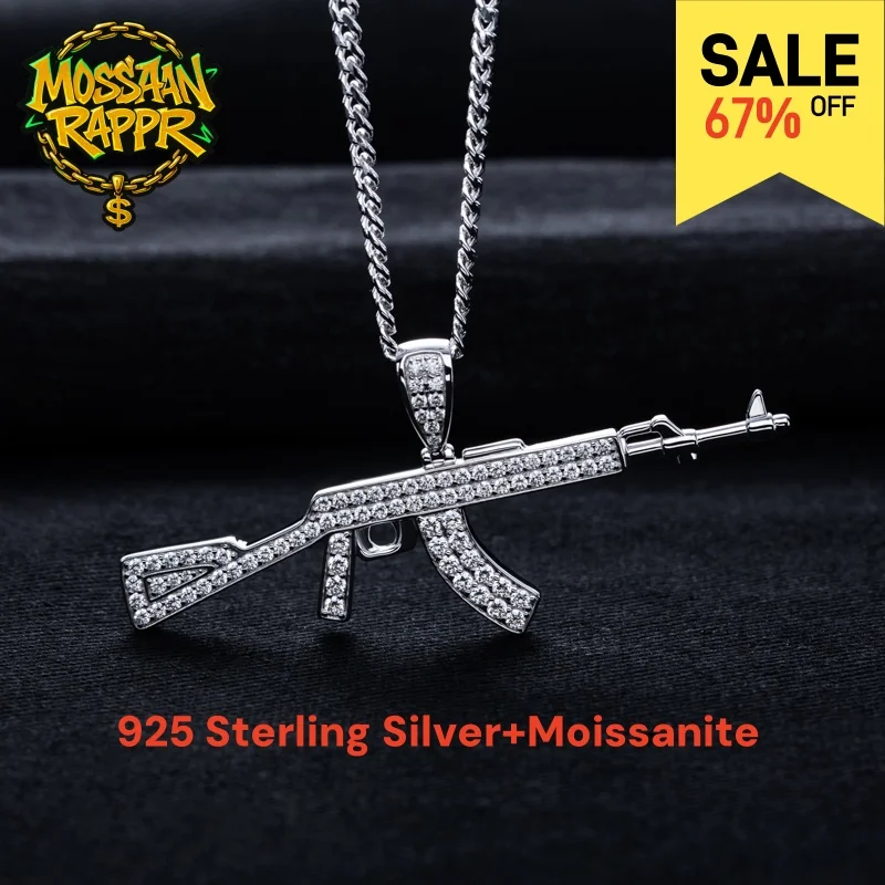 MossanRappr 1.87cttw Moissanite Rock AK Submachine Pendant Iced out Hip Hop Necklace 925 Sterling Silver Stylish Jewelry for Men
MossanRappr 1.87cttw Moissanite Rock AK Submachine Pendant Iced out Hip Hop Necklace 925 Sterling Silver Stylish Jewelry for Men