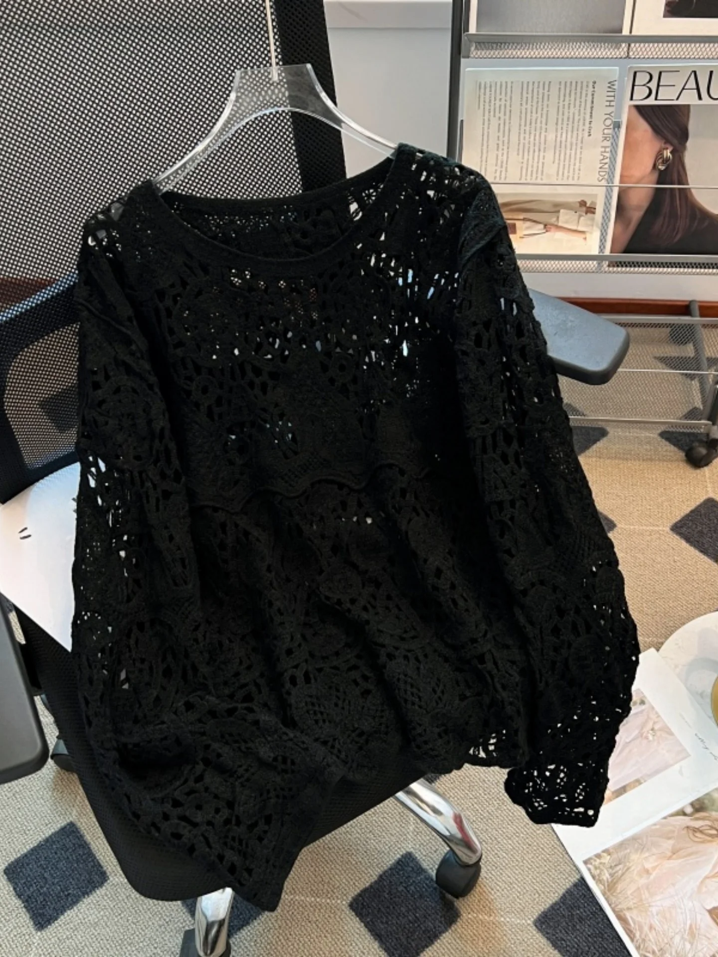 Women's Knitted Hollow out Long Sleeve Top Outerwear Casual Comfortable Soft Korean Style Spring Autumn plus Size Knitwear
Women's Knitted Hollow out Long Sleeve Top Outerwear Casual Comfortable Soft Korean Style Spring Autumn plus Size Knitwear