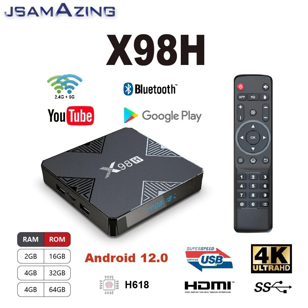X98H Smart TV Box Android 12.0 Wi-Fi 2,4 г и 5,8 г WIFI 6 H618 Quadcore cortex-A53 4k Bluetooth 5,0 100M 16G 32G Set-Top Box
X98H Smart TV Box Android 12.0 Wi-Fi 2,4 г и 5,8 г WIFI 6 H618 Quadcore cortex-A53 4k Bluetooth 5,0 100M 16G 32G Set-Top Box