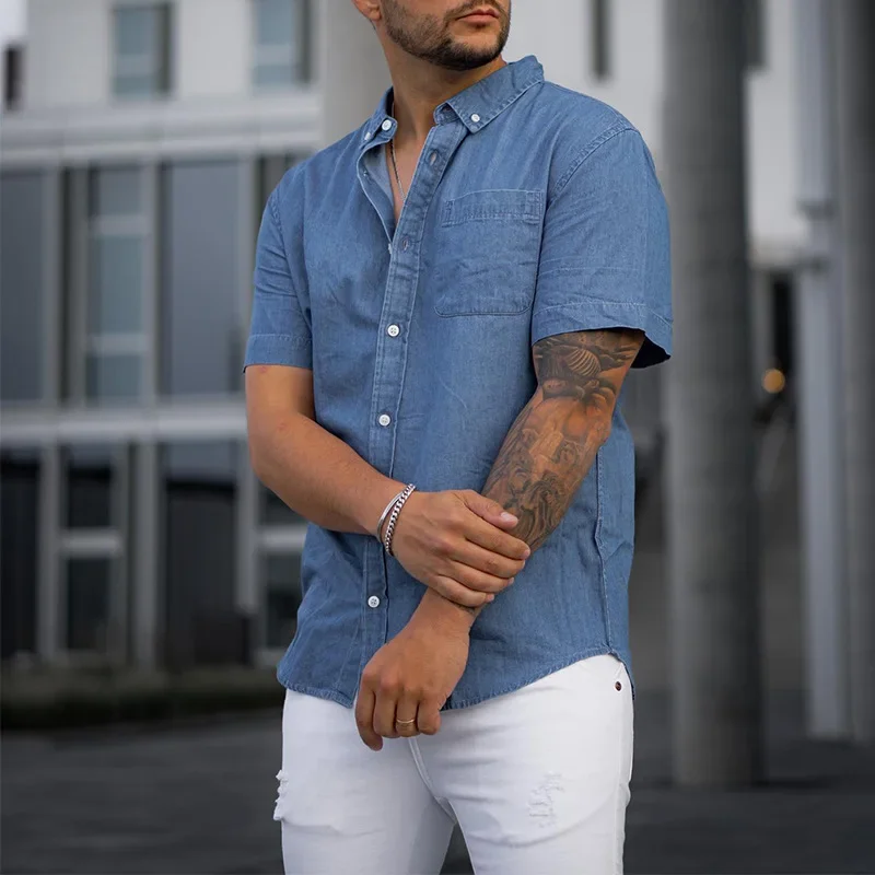 2025 New Men's Solid Color Imitation Denim Short-sleeved Shirts, Casual Loose T-shirts, Fashionable Men's Upper Wear
2025 New Men's Solid Color Imitation Denim Short-sleeved Shirts, Casual Loose T-shirts, Fashionable Men's Upper Wear