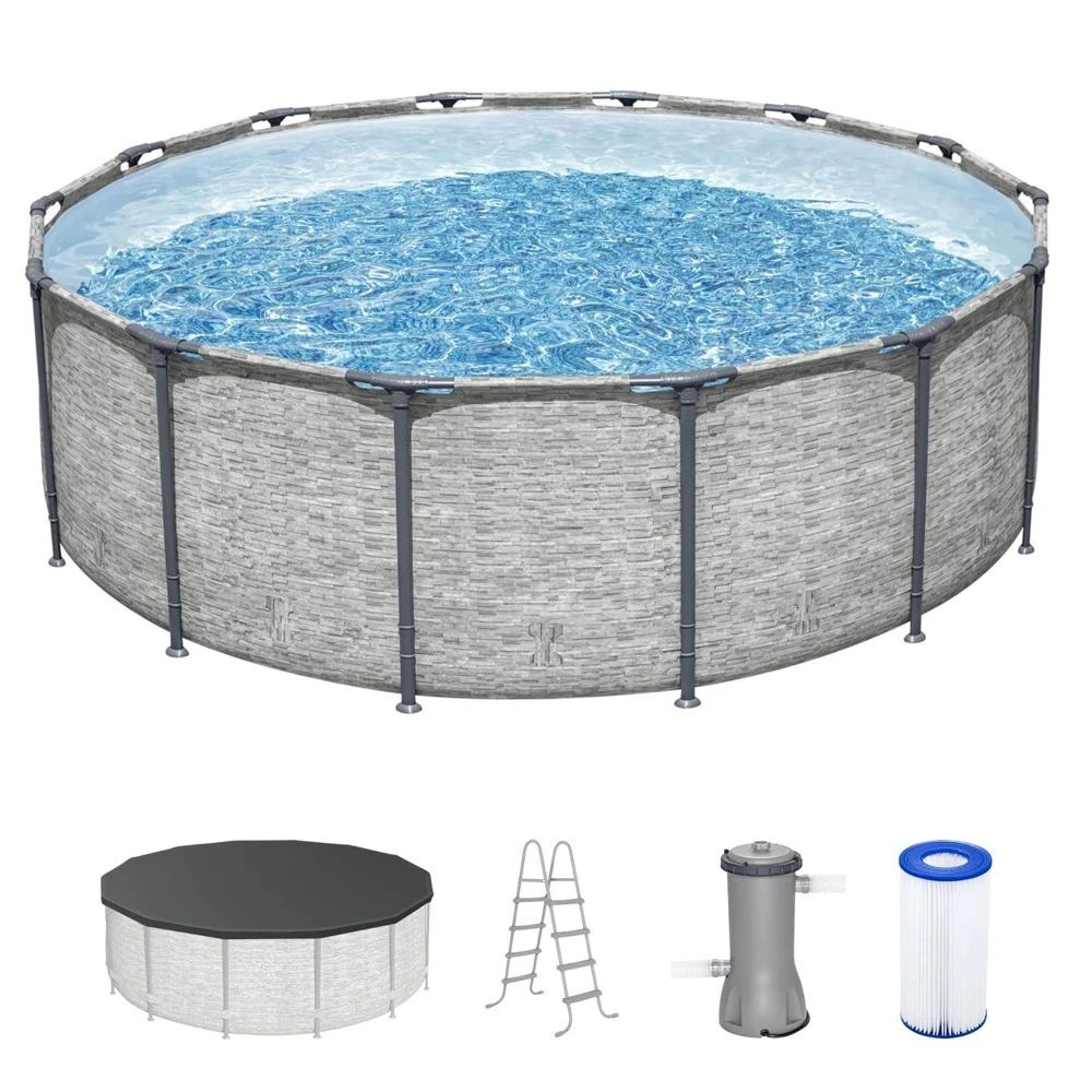 14' X 48" Above Ground Pool, Round Metal Frame Outdoor Swimming Pool Set with Filter Pump, Ladder, Customized
14' X 48" Above Ground Pool, Round Metal Frame Outdoor Swimming Pool Set with Filter Pump, Ladder, Customized