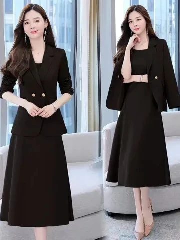 Spring Autumn Large Size Women's Suiting Dress Two-Piece Set Korean Style High Waist A-Line Skirt Long Sleeve Casual Wear
Spring Autumn Large Size Women's Suiting Dress Two-Piece Set Korean Style High Waist A-Line Skirt Long Sleeve Casual Wear