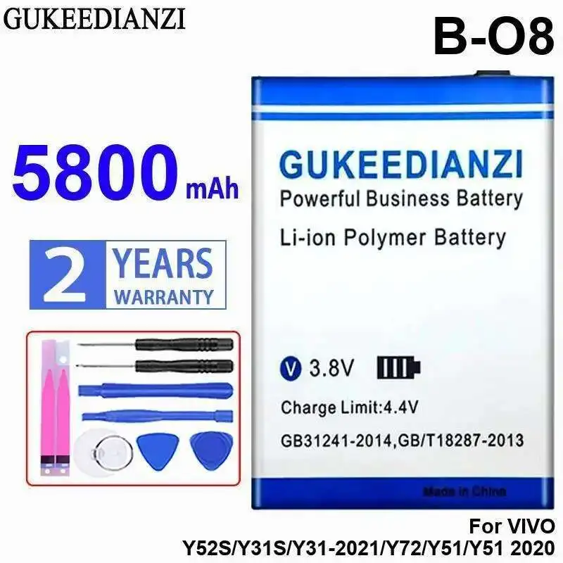 5800 мАч B-O8 Высокоэффективный аккумулятор для мобильного телефона для Vivo Y52S Y31S Y31-2021 Y72 Y51 2020
5800 мАч B-O8 Высокоэффективный аккумулятор для мобильного телефона для Vivo Y52S Y31S Y31-2021 Y72 Y51 2020
