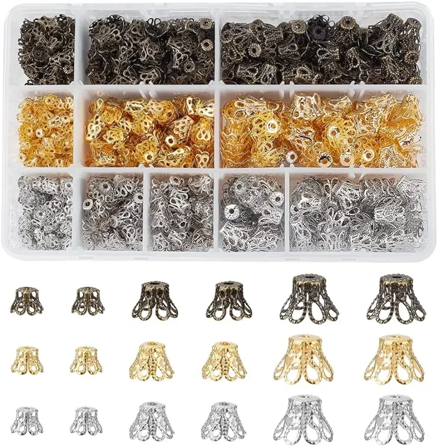 840pcs 3Sizes 3Colors Flower Shape Iron Flower Petal Bead Caps Spacers for Earring Bracelet Necklace DIY Jewelry Making
840pcs 3Sizes 3Colors Flower Shape Iron Flower Petal Bead Caps Spacers for Earring Bracelet Necklace DIY Jewelry Making