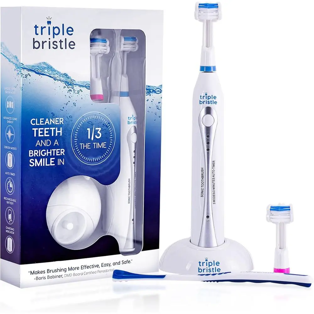 Перезаряжаемая зубная щетка с частотой 31 000 вибраций в минуту | 3-Design Patented | Угловые щетинки для тщательной очистки | Одобрено стоматологами
Перезаряжаемая зубная щетка с частотой 31 000 вибраций в минуту | 3-Design Patented | Угловые щетинки для тщательной очистки | Одобрено стоматологами