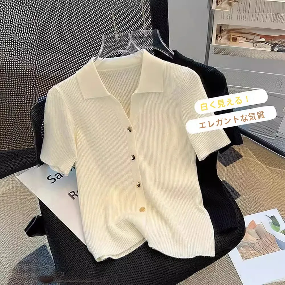 Summer Thin Knitted Neck Short Sleeve T-Shirt Women's Versatile Open Cardigan Top Good Fit Shoulder Length Casual Wear
Summer Thin Knitted Neck Short Sleeve T-Shirt Women's Versatile Open Cardigan Top Good Fit Shoulder Length Casual Wear