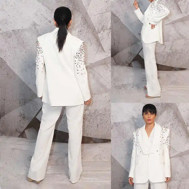 Women Suits White Shawl Lapel Loose Beaded Jacket Casual 2 Pieces Wide Leg Pants Blazer Daily Party Formal Jacket Customized
Women Suits White Shawl Lapel Loose Beaded Jacket Casual 2 Pieces Wide Leg Pants Blazer Daily Party Formal Jacket Customized
