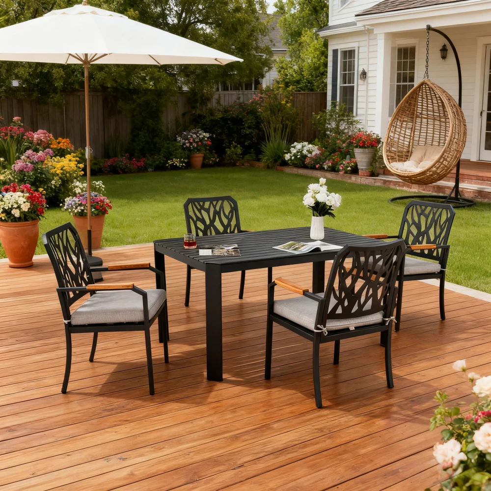 5PC Patio Aluminum Set:4 Sunbrella Cushioned Chairs(Branch),Rectangular Table+Umbrella Hole,Bourbon Brown
5PC Patio Aluminum Set:4 Sunbrella Cushioned Chairs(Branch),Rectangular Table+Umbrella Hole,Bourbon Brown