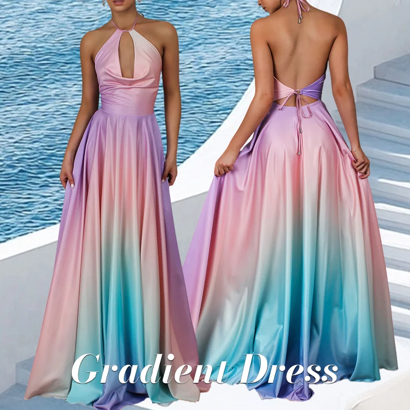 Sexy Deep V Dress Backless Sling Halterneck Dresses Purple Pink and Blue Gradient Dinner Party Birthday Dress Summer Long Dress
Sexy Deep V Dress Backless Sling Halterneck Dresses Purple Pink and Blue Gradient Dinner Party Birthday Dress Summer Long Dress