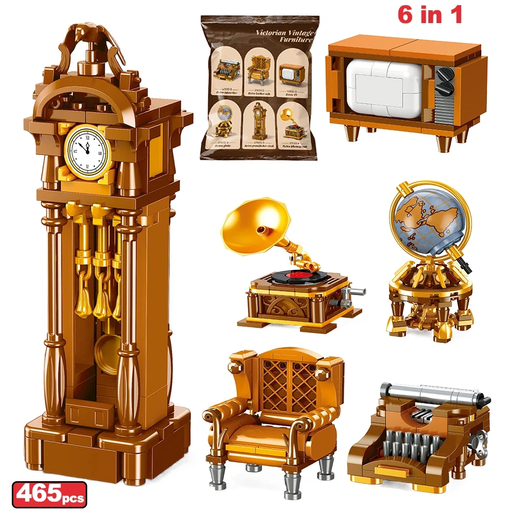 Набор из 465 деталей: Городская ретро-мебель, мини-модели, строительные блоки MOC 6 в 1 (камеры, кожаный диван, глобус, напольные часы), игрушечные кирпичики, подарок для детей
Набор из 465 деталей: Городская ретро-мебель, мини-модели, строительные блоки MOC 6 в 1 (камеры, кожаный диван, глобус, напольные часы), игрушечные кирпичики, подарок для детей
