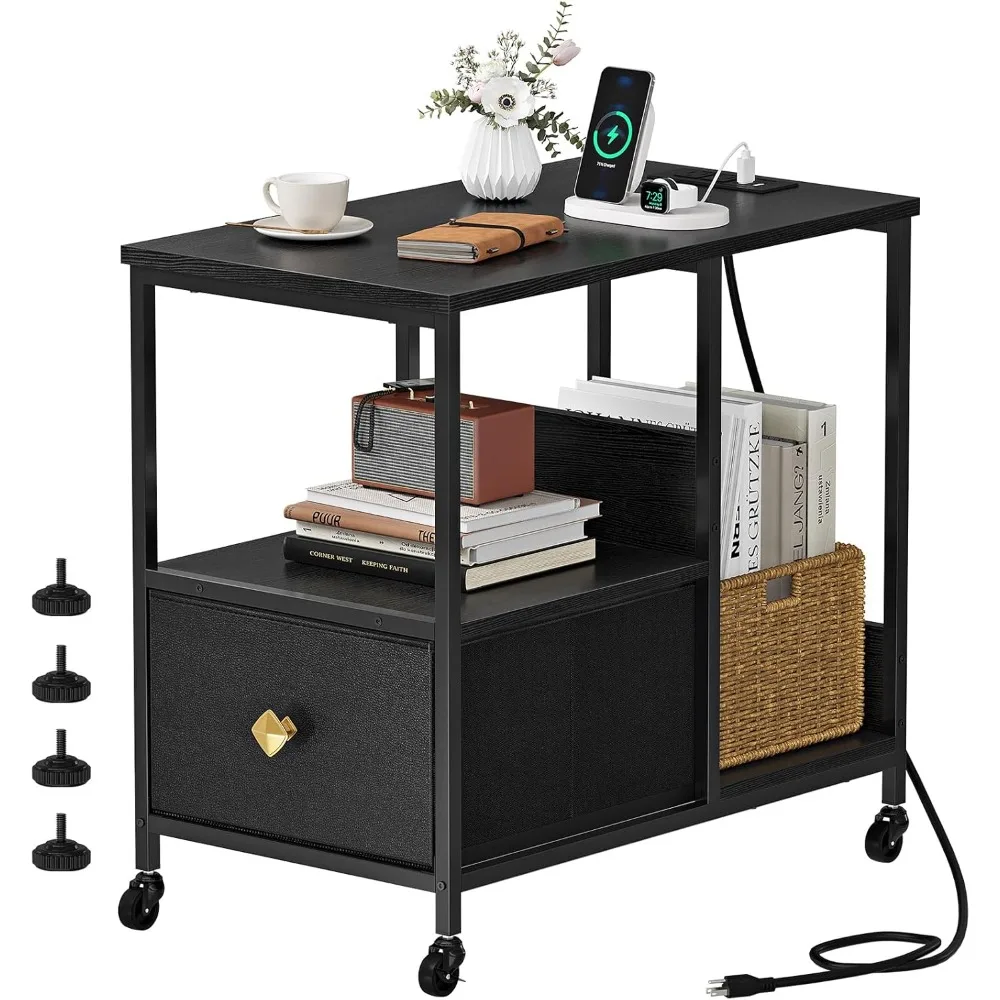 End Table with Charging Station, Side Tables with Wheels, Nightstand with Storage Shelves for Small Space
End Table with Charging Station, Side Tables with Wheels, Nightstand with Storage Shelves for Small Space