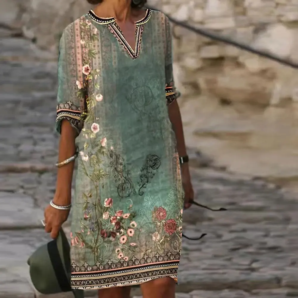 2023 Woman Summer Beach Dress Vintage Elegant Floral Printed Dress Casual Loose Ethnic Style V Neck Party Dresses For Female
2023 Woman Summer Beach Dress Vintage Elegant Floral Printed Dress Casual Loose Ethnic Style V Neck Party Dresses For Female