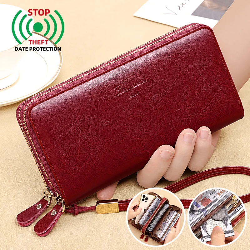 BanYaNu Anti-Theft Double Zipper Genuine Leather Wallet Women's Handheld Phone Purse Cowhide RFID Card Holder Summer New Style
BanYaNu Anti-Theft Double Zipper Genuine Leather Wallet Women's Handheld Phone Purse Cowhide RFID Card Holder Summer New Style
