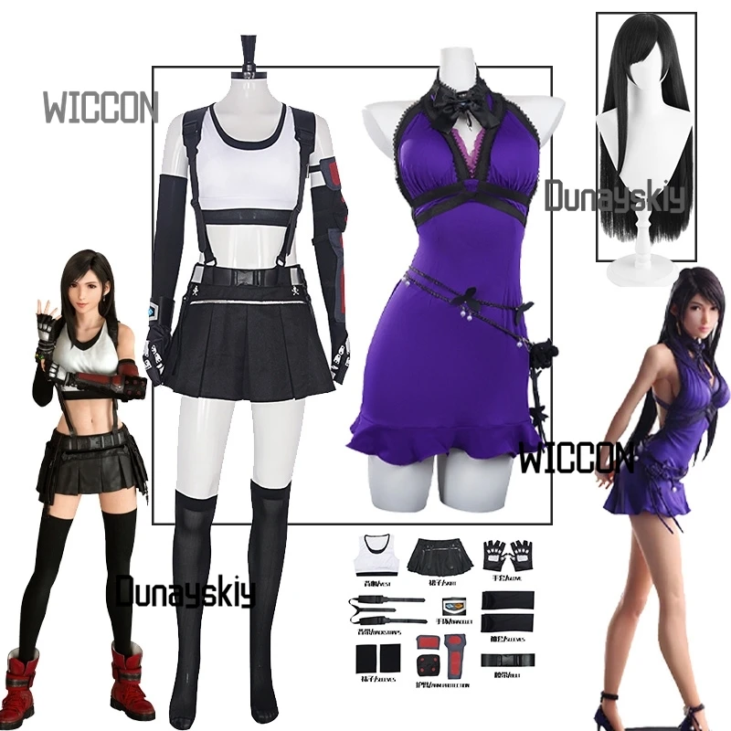 FFFFinal 7 Tifa Women Sexy Cosplay Costumes Wigs Accessions Purple Lolita Dress White Black Fight Costumes Halloween
FFFFinal 7 Tifa Women Sexy Cosplay Costumes Wigs Accessions Purple Lolita Dress White Black Fight Costumes Halloween