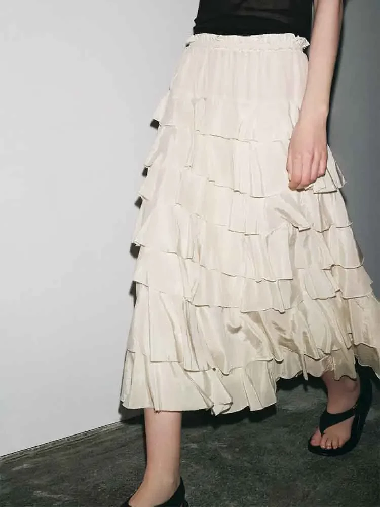 European style new women's fashion versatile temperament solid color slim layered decorative midi skirt
European style new women's fashion versatile temperament solid color slim layered decorative midi skirt
