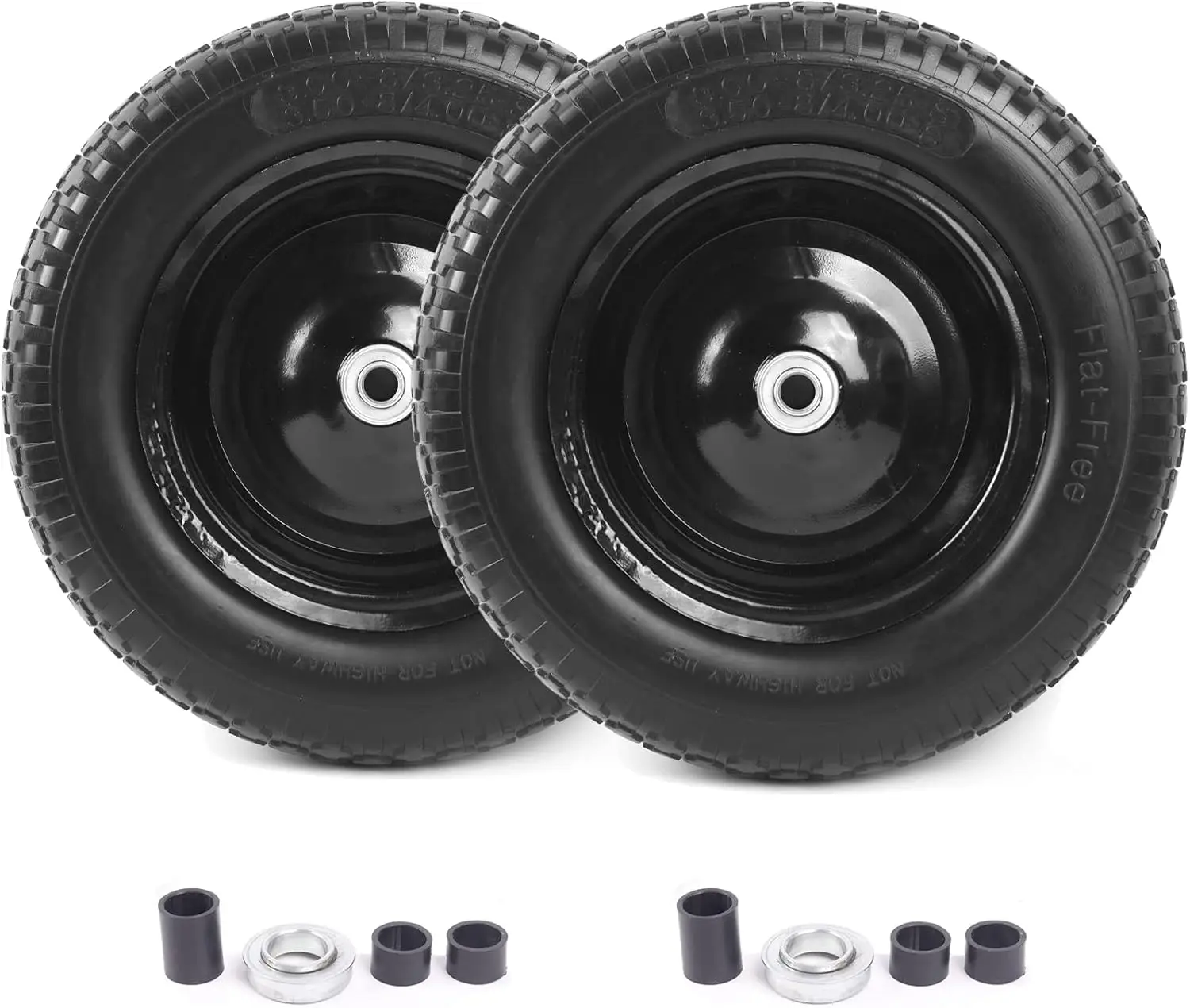 2-Pack 4.80/4.00-8" Flat-Free Solid Tire & Wheel with Adapter Kit, Fits 5/8" Axles, Max Load 300 lbs
2-Pack 4.80/4.00-8" Flat-Free Solid Tire & Wheel with Adapter Kit, Fits 5/8" Axles, Max Load 300 lbs