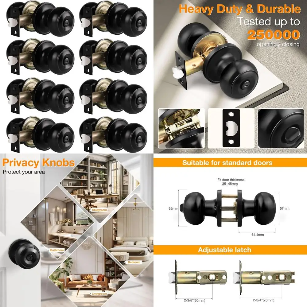 Gobrico 8-упаковка дверных ручек для кровати/ванны, матовая черная отделка, комплекты внутренних дверных замков без ключа, универсальные для правого/левого ха
Gobrico 8-упаковка дверных ручек для кровати/ванны, матовая черная отделка, комплекты внутренних дверных замков без ключа, универсальные для правого/левого ха