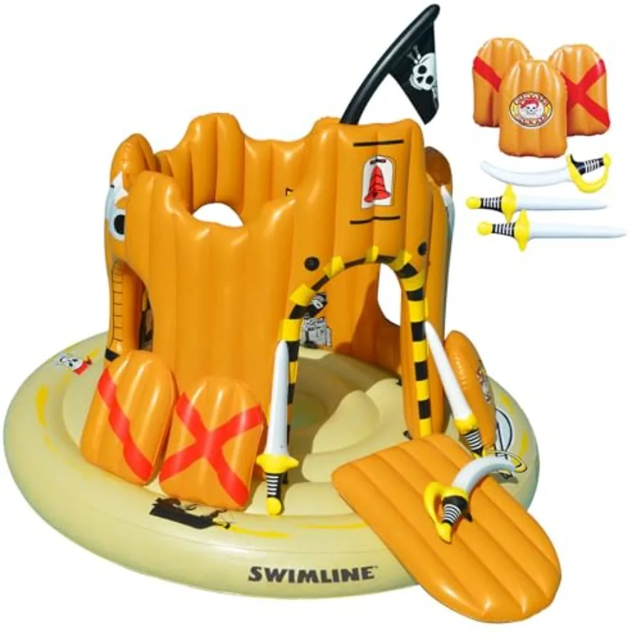 Pool float for kids and adults, PVC material, blue and white, giant inflatable pirate castle with gate, shield, windows, and ac
Pool float for kids and adults, PVC material, blue and white, giant inflatable pirate castle with gate, shield, windows, and ac