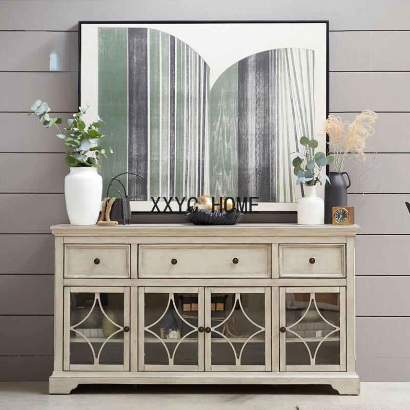 American Solid Wood Sideboard Retro Antique Entrance Cabinet White Locker 
American Solid Wood Sideboard Retro Antique Entrance Cabinet White Locker