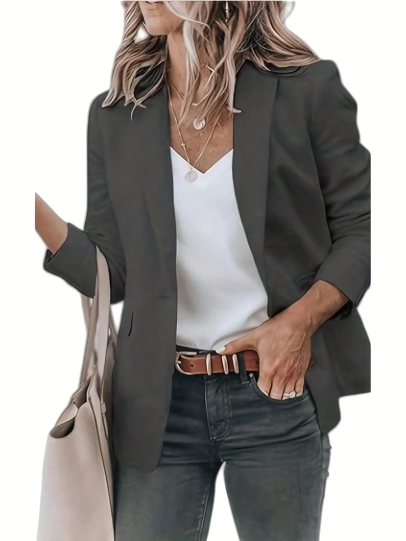 Women's Slim Fit Long Sleeve Blazer Jacket with Notch Lapel for Office & Casual Wear
Women's Slim Fit Long Sleeve Blazer Jacket with Notch Lapel for Office & Casual Wear