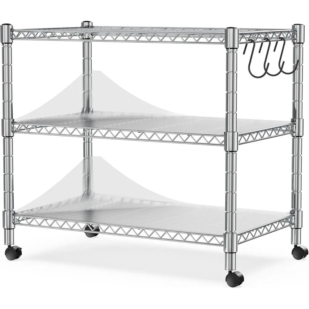 Heavy Duty 3-Shelf Shelving Unit, 24.02 W x 13.78 D x 21.97 H Chrome Steel Storage Rack with Wheels, 2 PP Shel Liners and Hooks,
Heavy Duty 3-Shelf Shelving Unit, 24.02 W x 13.78 D x 21.97 H Chrome Steel Storage Rack with Wheels, 2 PP Shel Liners and Hooks,