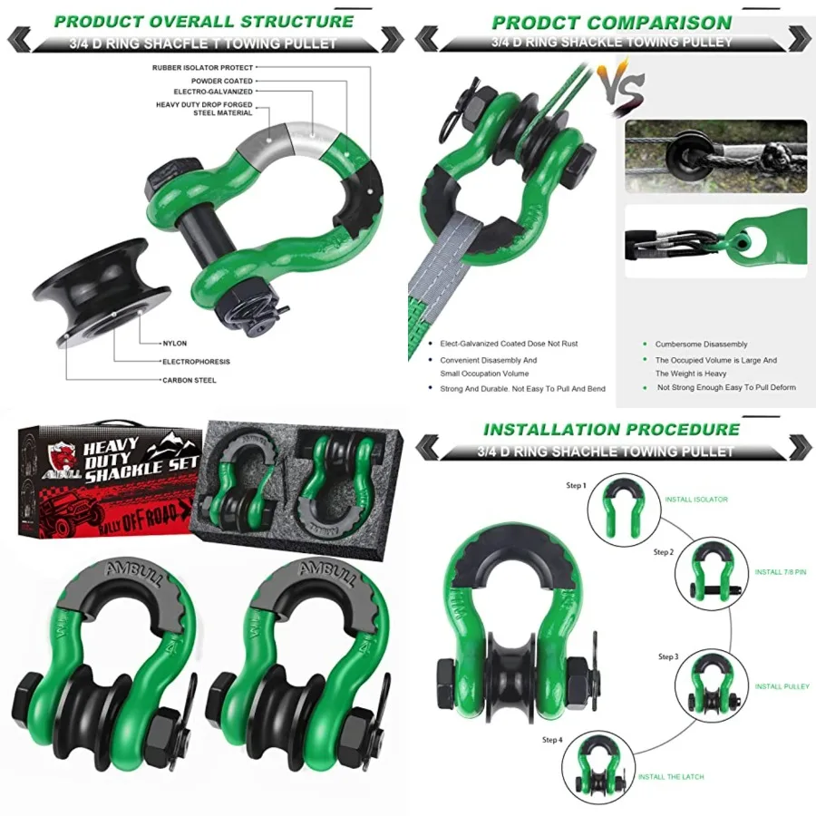 Upgraded Snatch Block, 3/4" D Ring Shackle (2 Pack) 22,000lb Break Strength with Towing Pulley, Heavy Duty Offroad Recovery Accessory for Truck, Tractor, ATV & UTV (DarkGreen)
Upgraded Snatch Block, 3/4" D Ring Shackle (2 Pack) 22,000lb Break Strength with Towing Pulley, Heavy Duty Offroad Recovery Accessory for Truck, Tractor, ATV & UTV (DarkGreen)