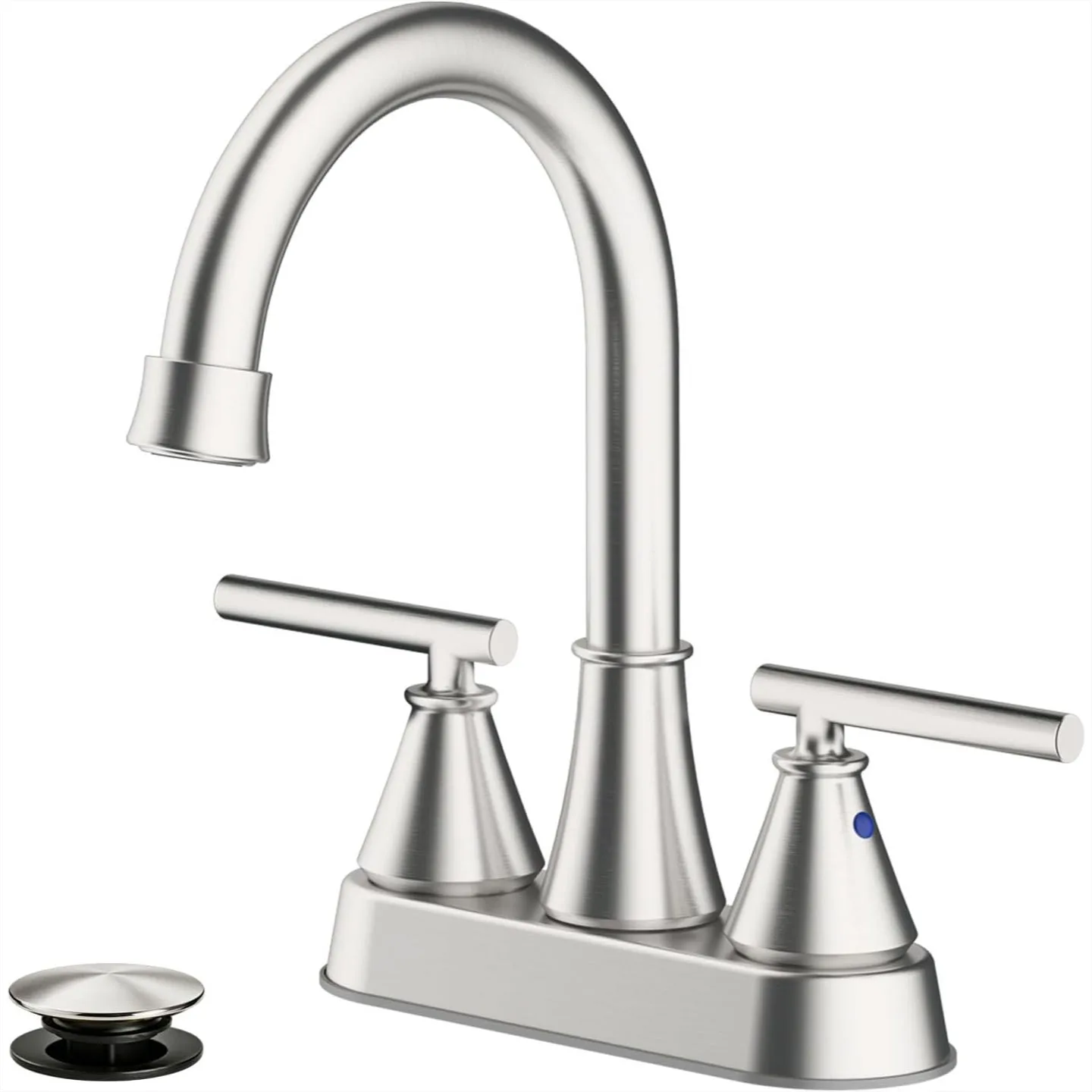 4 Inch Centerset Bathroom Sink Faucet with Pop-up Drain and Supply Hoses, Brushed Nickel
4 Inch Centerset Bathroom Sink Faucet with Pop-up Drain and Supply Hoses, Brushed Nickel