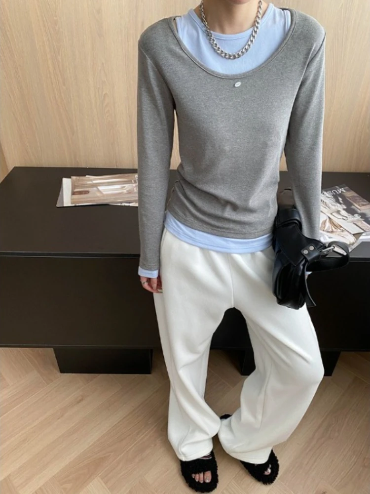 Fake Two Piece Patchwork Slim Fit T-shirt 2025 Spring Autumn New Bottoming Tee Shirt Fashion Trend All-match Top for Women
Fake Two Piece Patchwork Slim Fit T-shirt 2025 Spring Autumn New Bottoming Tee Shirt Fashion Trend All-match Top for Women
