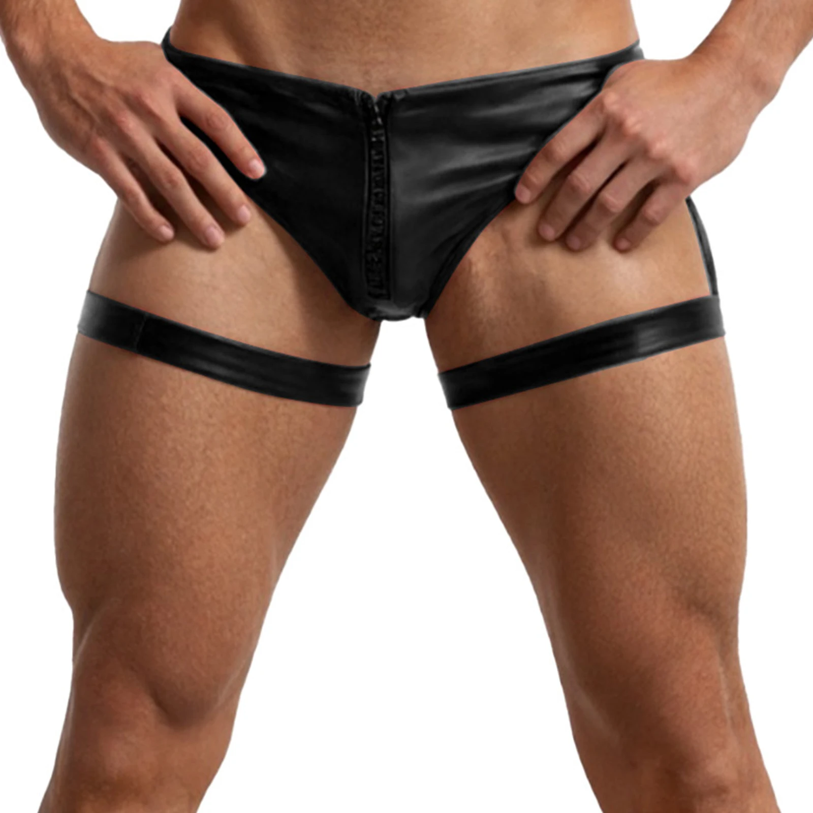 Mens PU Leather Bulge Pouch Briefs Zipper Jockstrap Panties Underwear And Thigh Bands with Garter Clip for Nightclub Rave Party
Mens PU Leather Bulge Pouch Briefs Zipper Jockstrap Panties Underwear And Thigh Bands with Garter Clip for Nightclub Rave Party