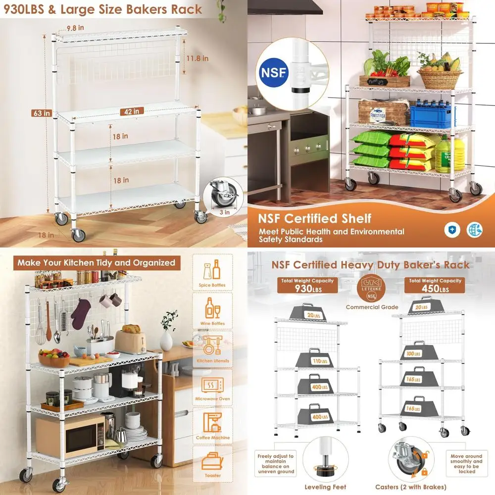 42 4-Tier Rolling Kitchen Storage Cart with Hooks and Shelf Liners, Heavy Duty Utility, White
42 4-Tier Rolling Kitchen Storage Cart with Hooks and Shelf Liners, Heavy Duty Utility, White