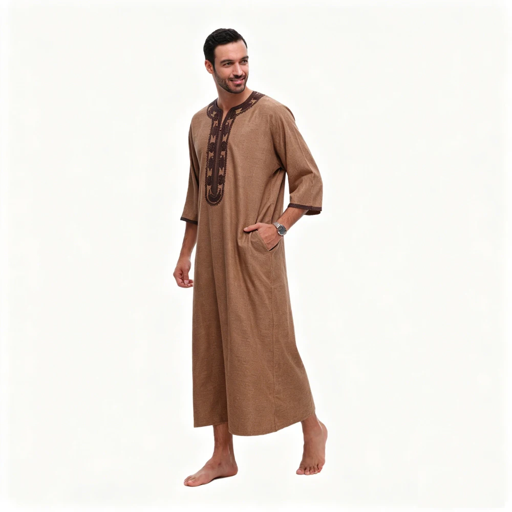 New Saudi Muslim Men Jubba Thobe Embroidered Robe Ethnic Arabic Dress Caftan Daffah Dishdasha Traditional Loose Islam Clothing
New Saudi Muslim Men Jubba Thobe Embroidered Robe Ethnic Arabic Dress Caftan Daffah Dishdasha Traditional Loose Islam Clothing