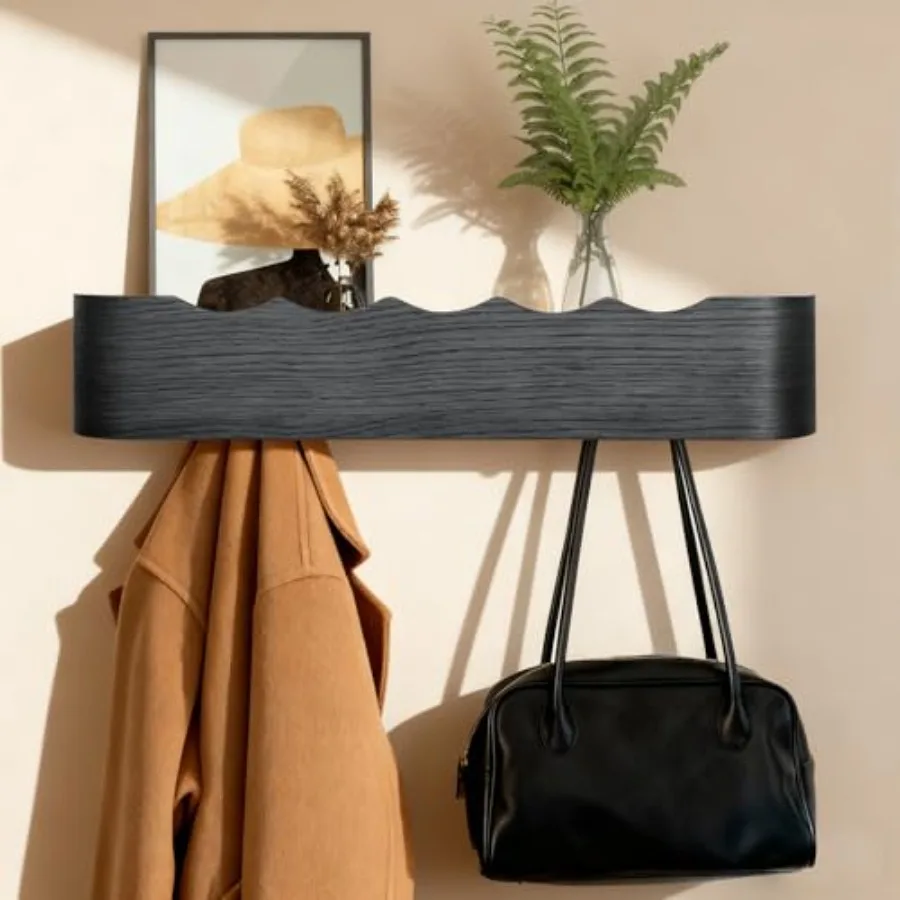 Coat Rack Wall Mount with Shelf Entryway Shelf Modern Key Holder Hanger Wall Shelves with Hidden Hooks for Hanging Towels Coats
Coat Rack Wall Mount with Shelf Entryway Shelf Modern Key Holder Hanger Wall Shelves with Hidden Hooks for Hanging Towels Coats