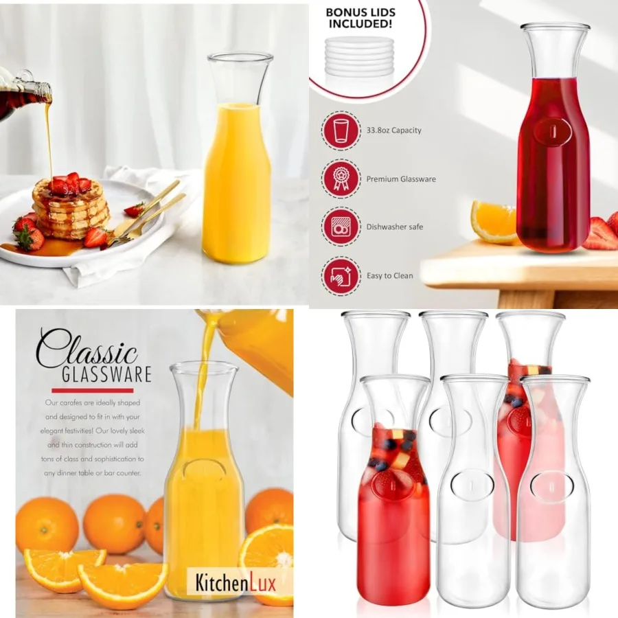 Lux Glass Carafe Set, L Drink Pitcher Wine Decanter, Mimosa Bar Carafes Juice Glasses, Easy Pour Bottles, 3 oz
Lux Glass Carafe Set, L Drink Pitcher Wine Decanter, Mimosa Bar Carafes Juice Glasses, Easy Pour Bottles, 3 oz