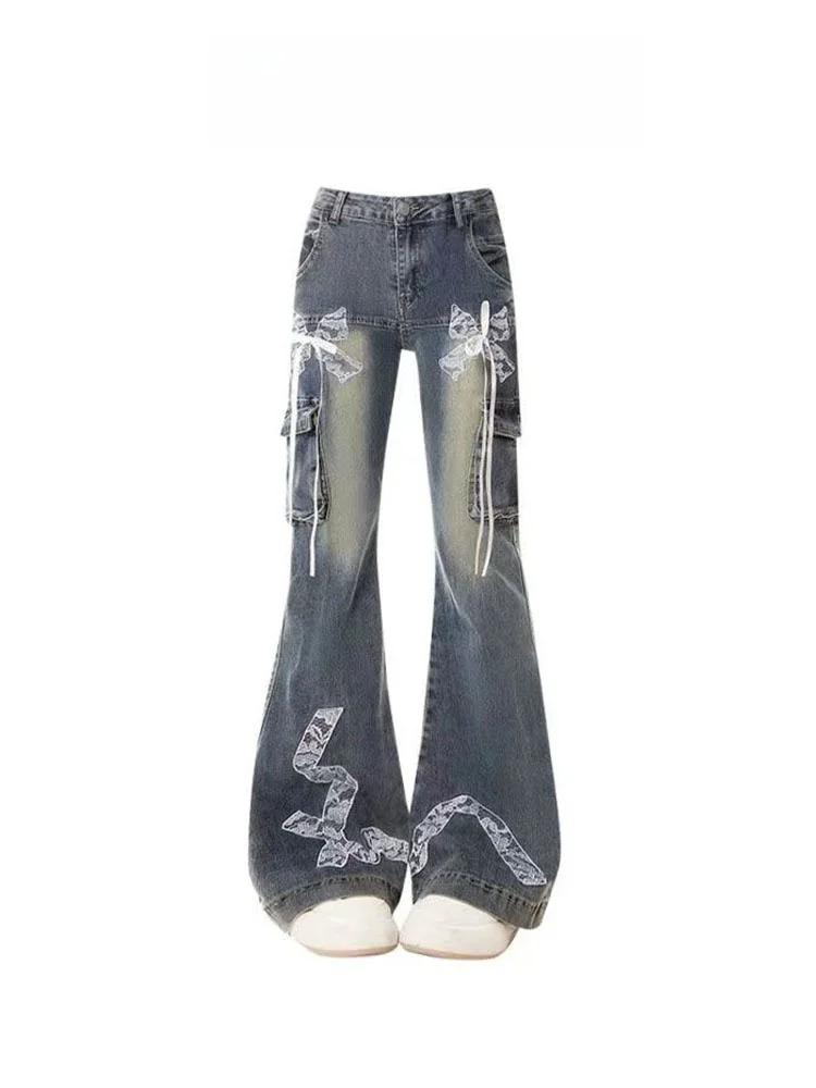 High Waist Bell Bottom Jeans Women's Lace Knot Casual Straight Leg Long Pants Autumn New Style American Retro Slimming
High Waist Bell Bottom Jeans Women's Lace Knot Casual Straight Leg Long Pants Autumn New Style American Retro Slimming