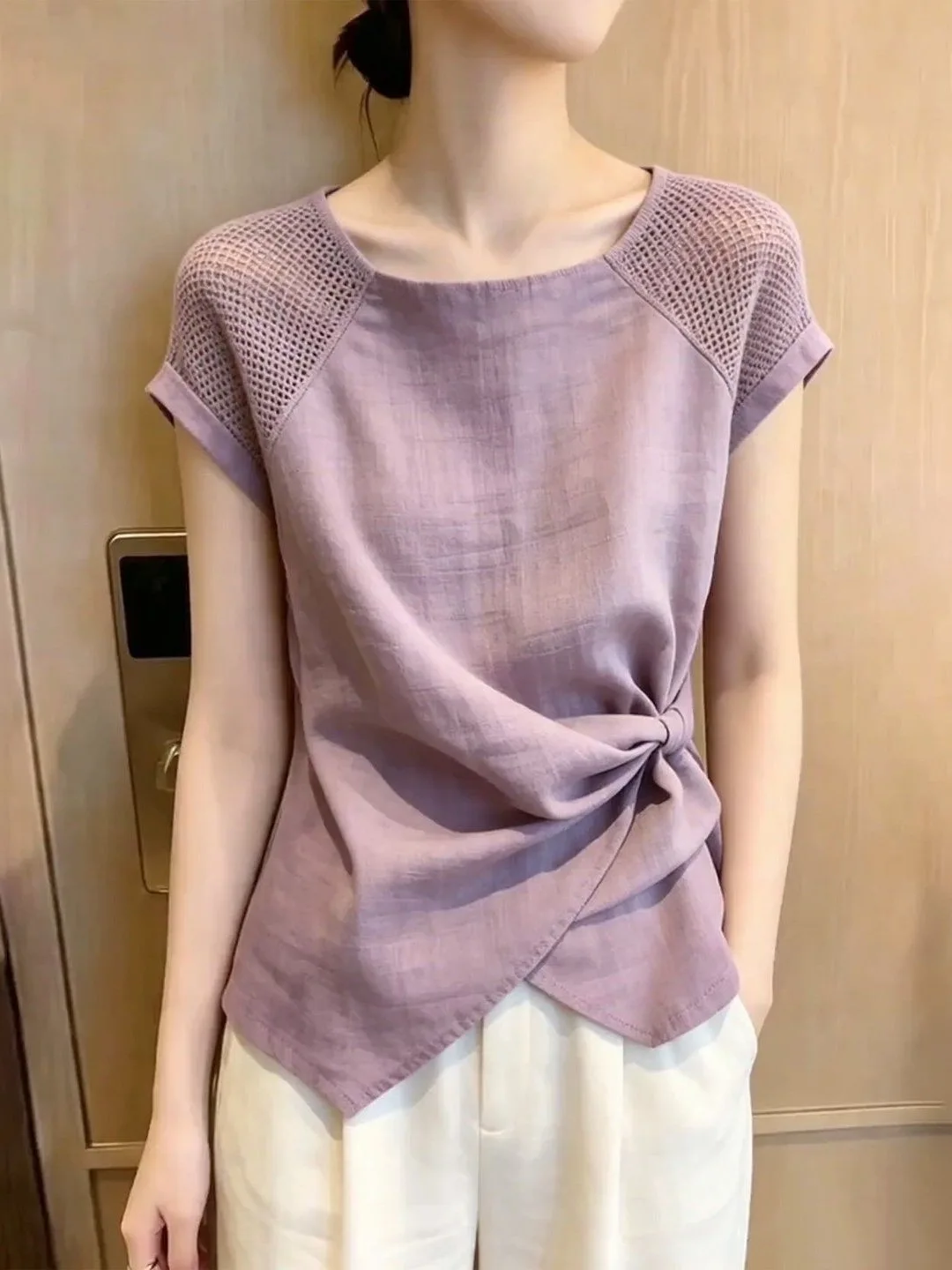 Elegant Purple Knot Design Short Sleeve Women's Shirt Summer New Style Casual Chic Fashionable Top Korean Style Commute Wind
Elegant Purple Knot Design Short Sleeve Women's Shirt Summer New Style Casual Chic Fashionable Top Korean Style Commute Wind
