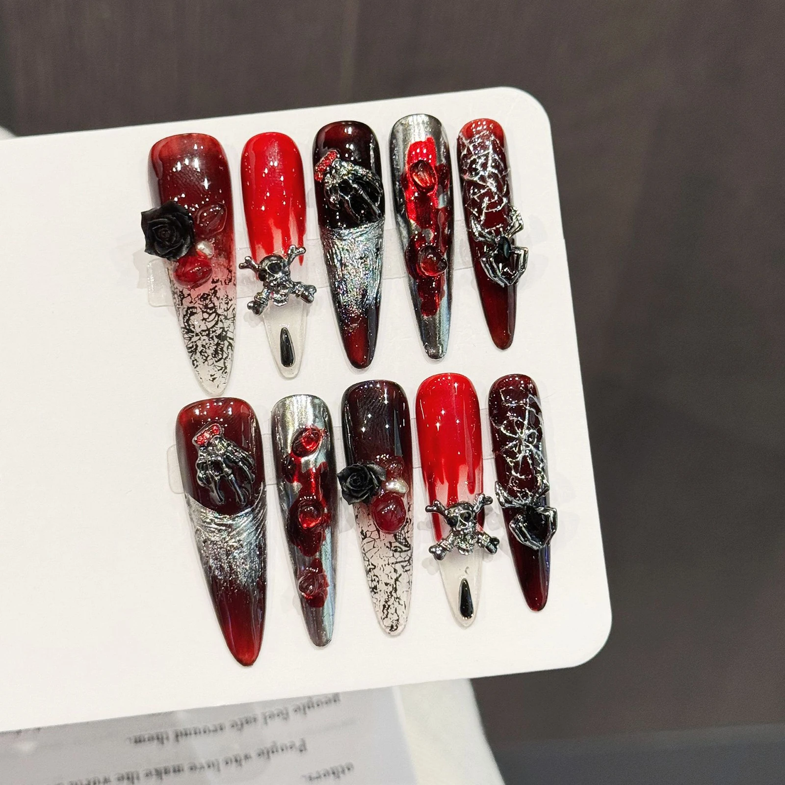 Handmade Press On Nails Gothic Style Fake Nails Black Red Rose Skull Nail Art 10pcs Hand Painted Design Wear Reusable False Nail
Handmade Press On Nails Gothic Style Fake Nails Black Red Rose Skull Nail Art 10pcs Hand Painted Design Wear Reusable False Nail